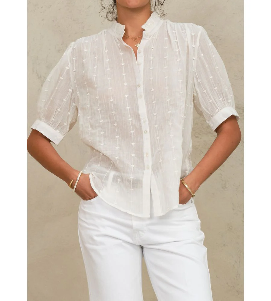 PRE-ORDER Alli Emb Short Sleeve Top - Ecru