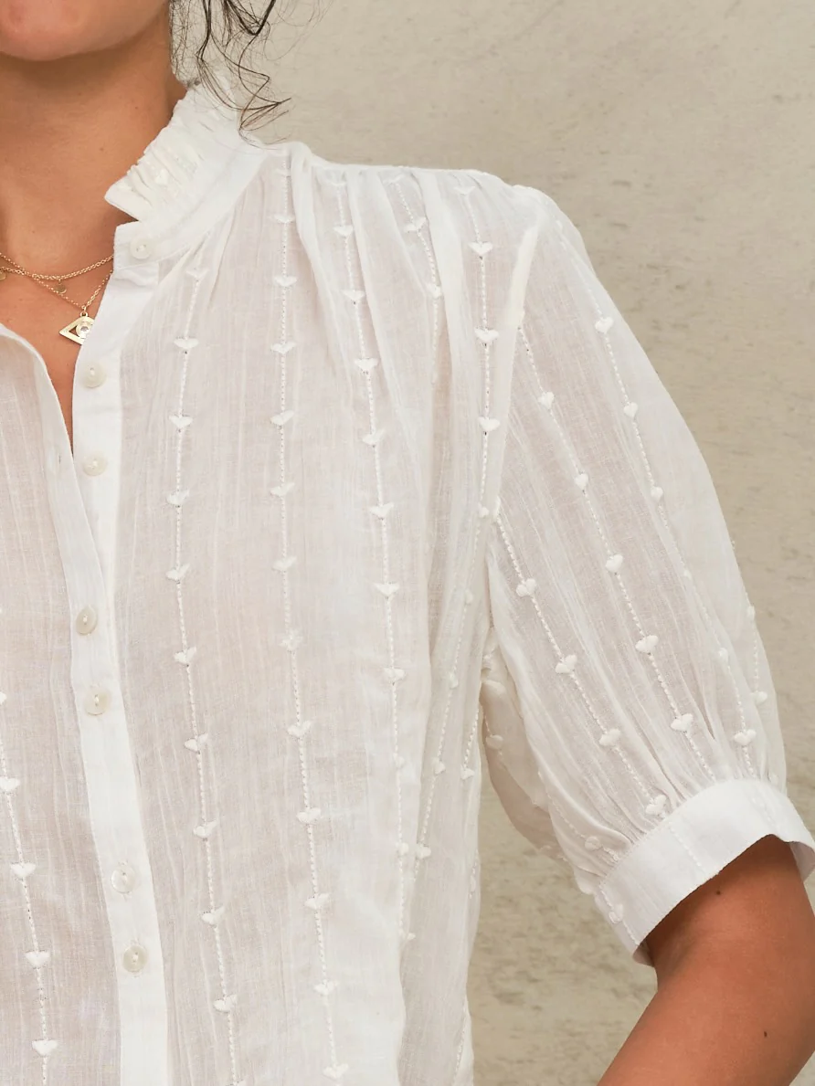 PRE-ORDER Alli Emb Short Sleeve Top - Ecru - Image 2