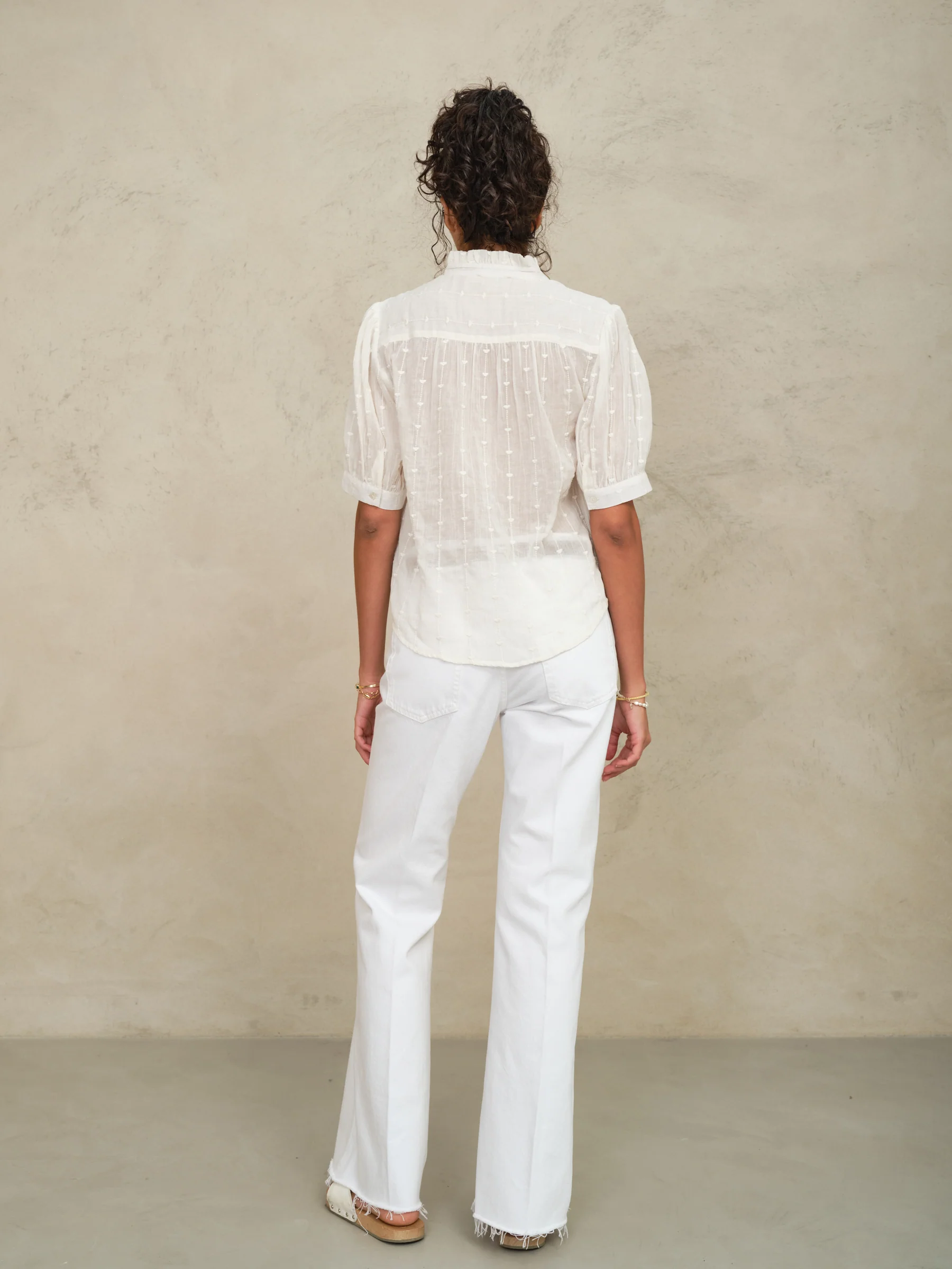 PRE-ORDER Alli Emb Short Sleeve Top - Ecru - Image 3