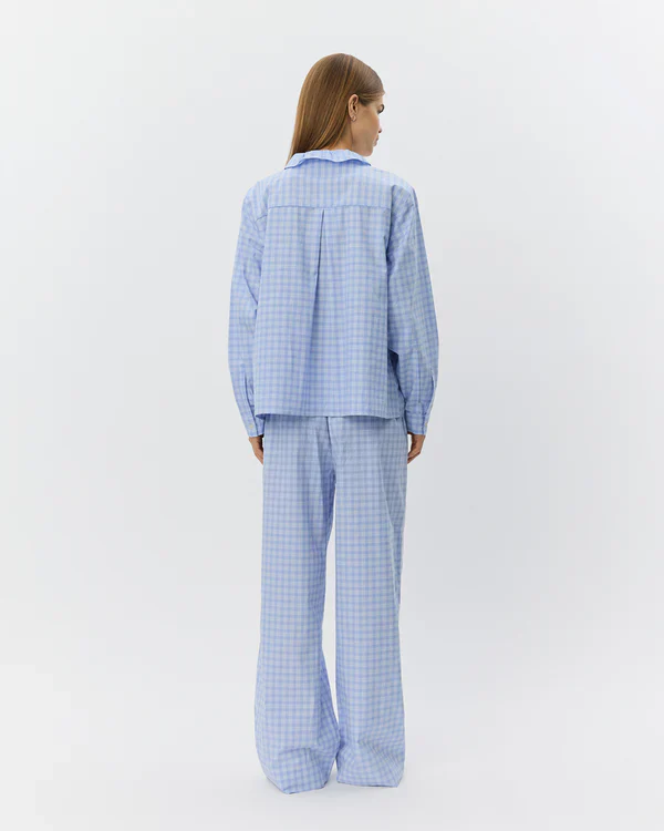 Bellesw Check Frill Placket Shirt - Blue - Image 2