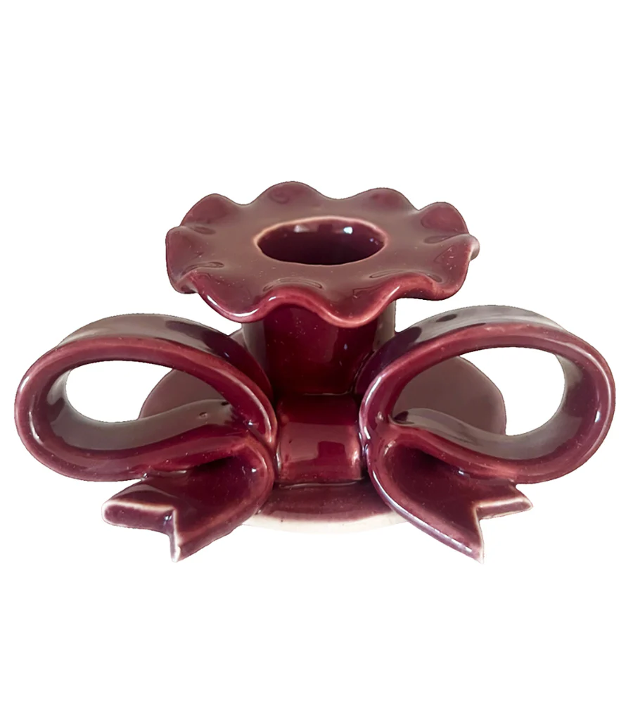 Bow Candle Holder - Burgundy