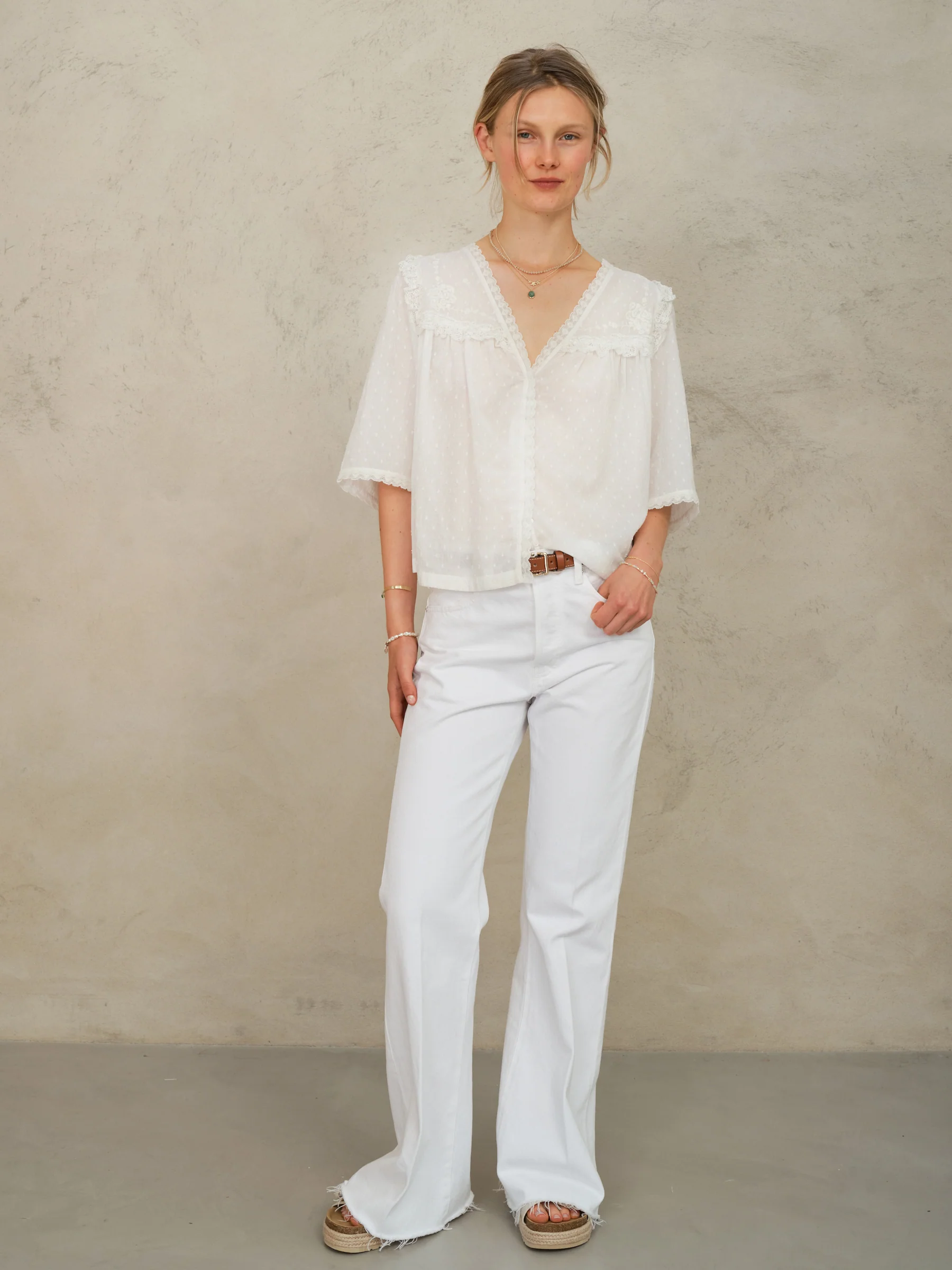 Brea Frill Emb Top - Ivory - Image 3