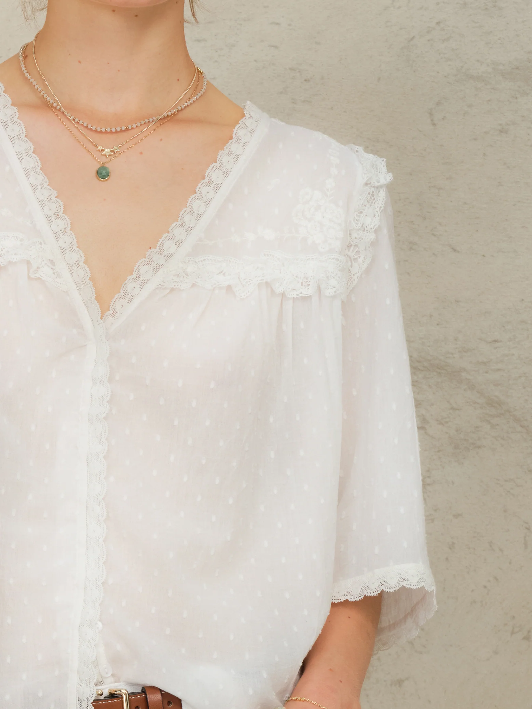Brea Frill Emb Top - Ivory - Image 4