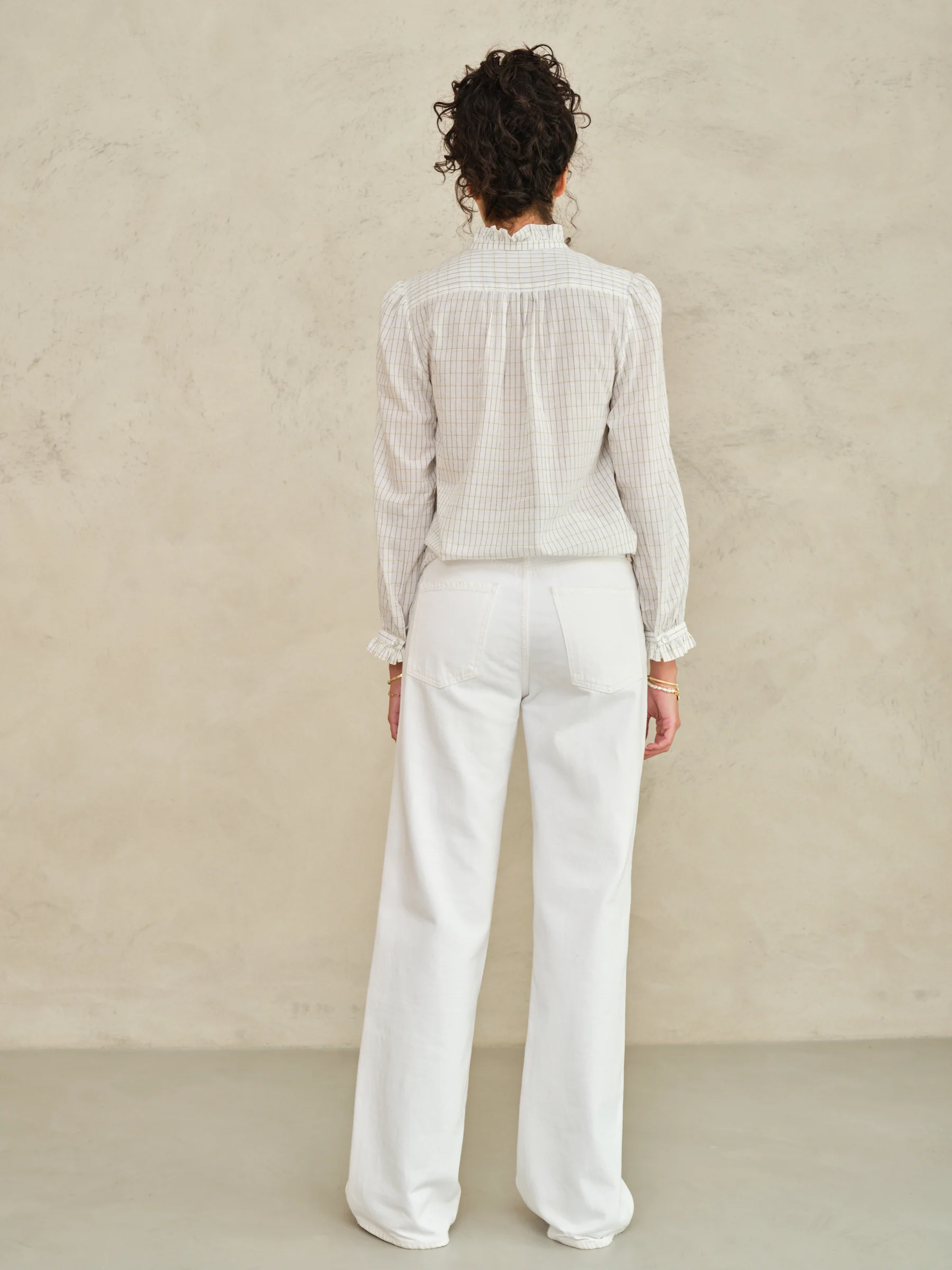 PRE-ORDER Chrissie Long Sleeve Top - Ecru/Check - Image 5