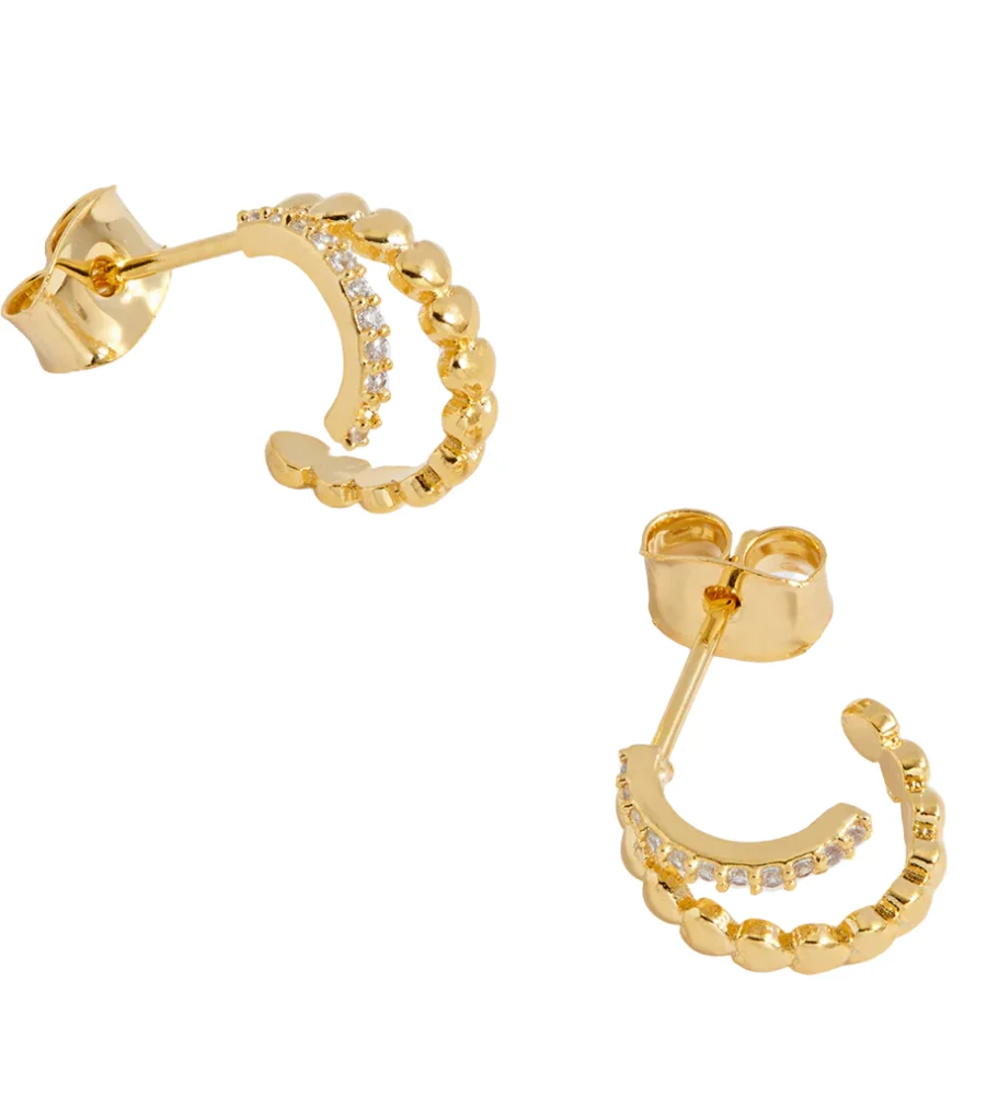 EBE7148G Heart and CZ Double Illusion Hoops