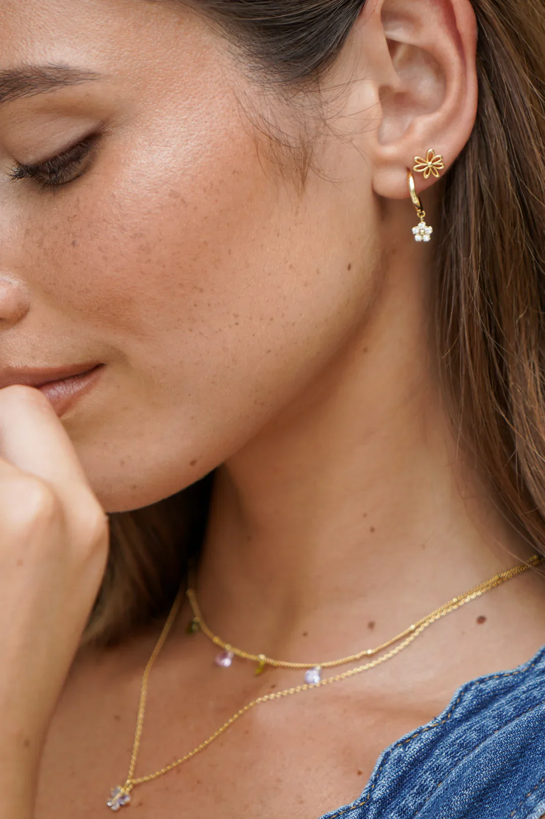 EBE7157G CZ Flower Hoop Earrings - Image 2