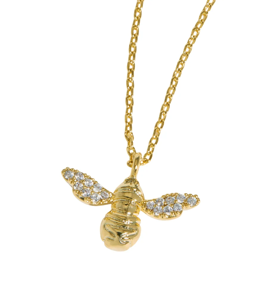 EBN5355G Bee Necklace Sparkle Wings