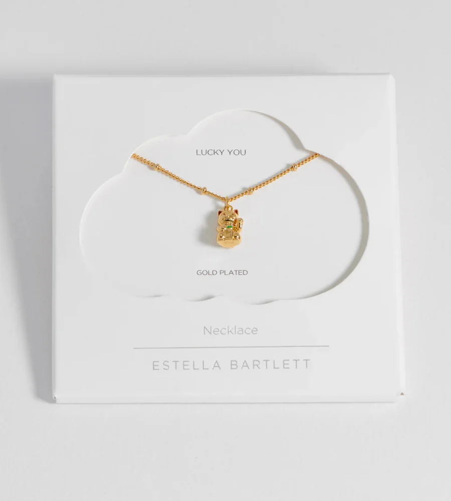 EBN6924G Lucky Cat Necklace Gold