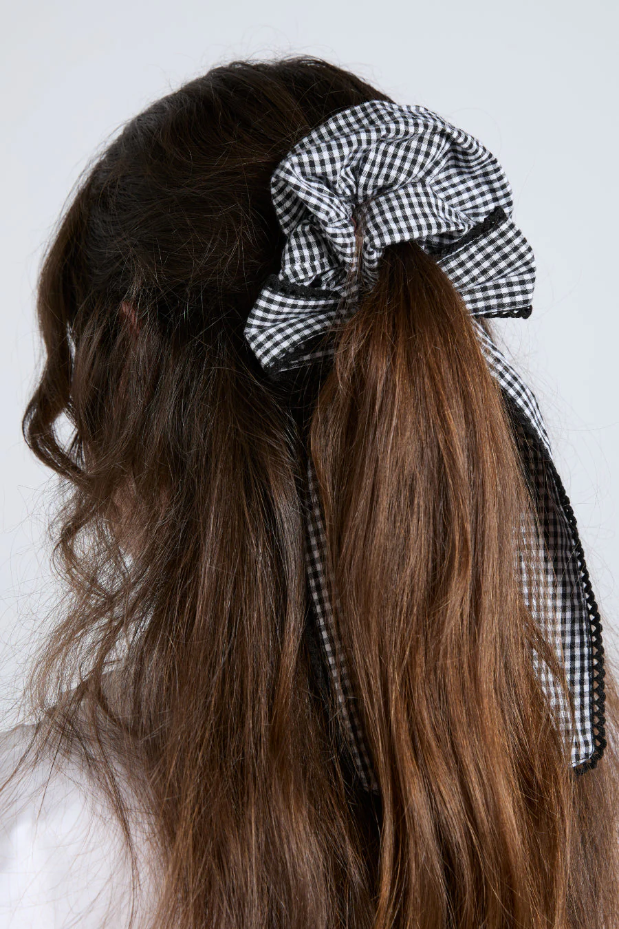 Gingham Bow Scrunchie - Black & Ecru - Image 2