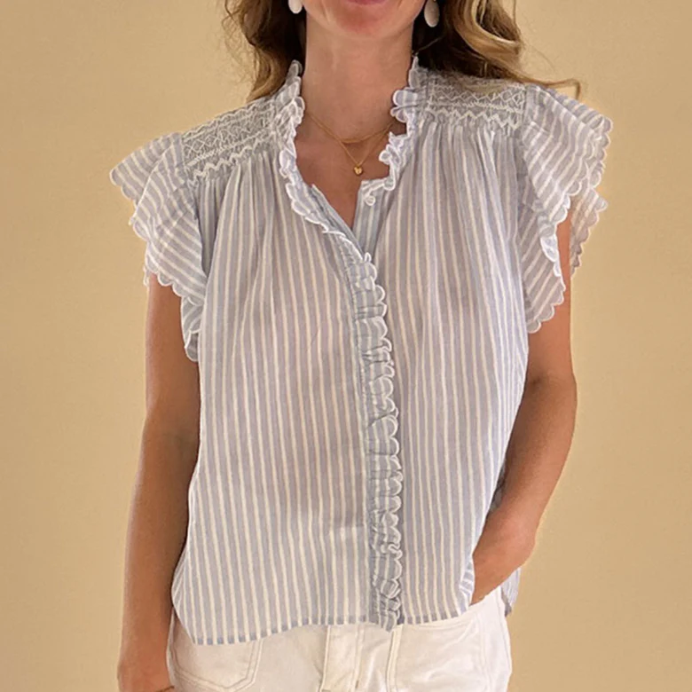 Judy Blouse Ciel & Ecru - Image 2