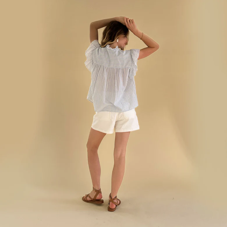 Judy Blouse Ciel & Ecru - Image 3