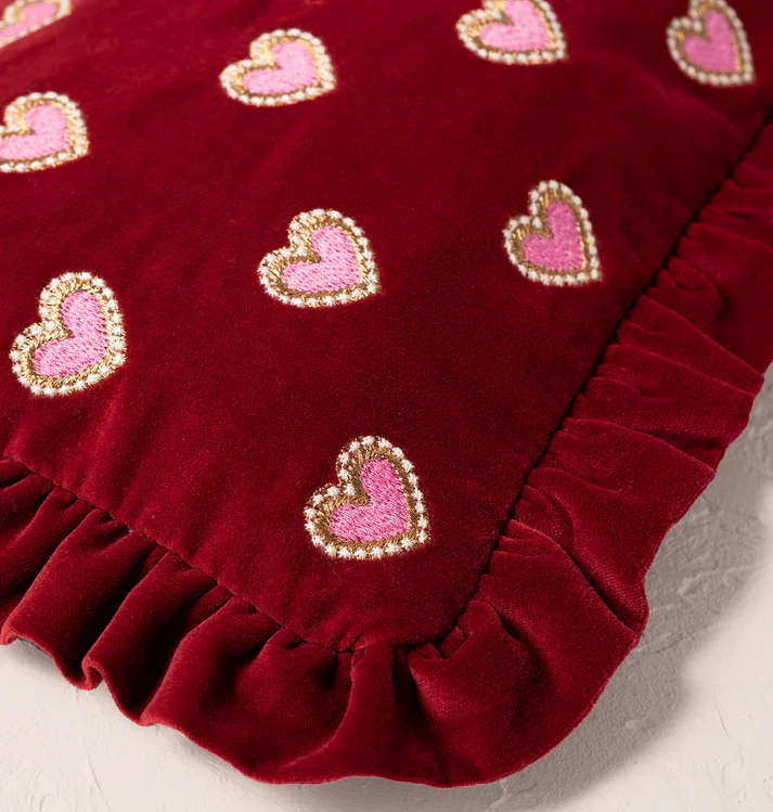 Love Hearts Velvet Frill Pouch - Rouge - Image 2