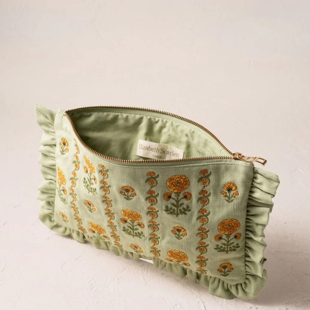 Marigolds Cotton Frill Pouch - Celadon - Image 3