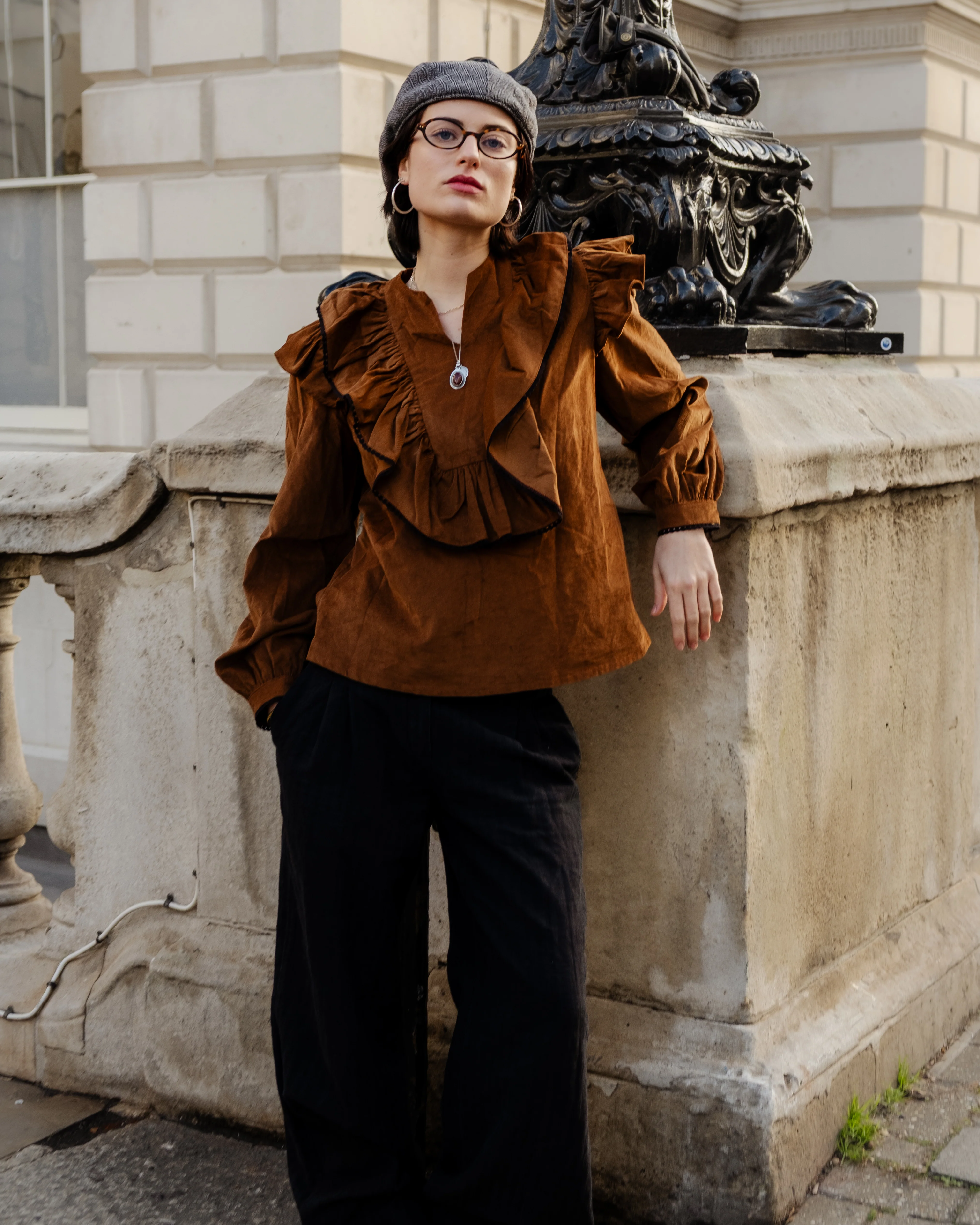 Matilda Ruffle Front Blouse Vicuna Cord - Image 2