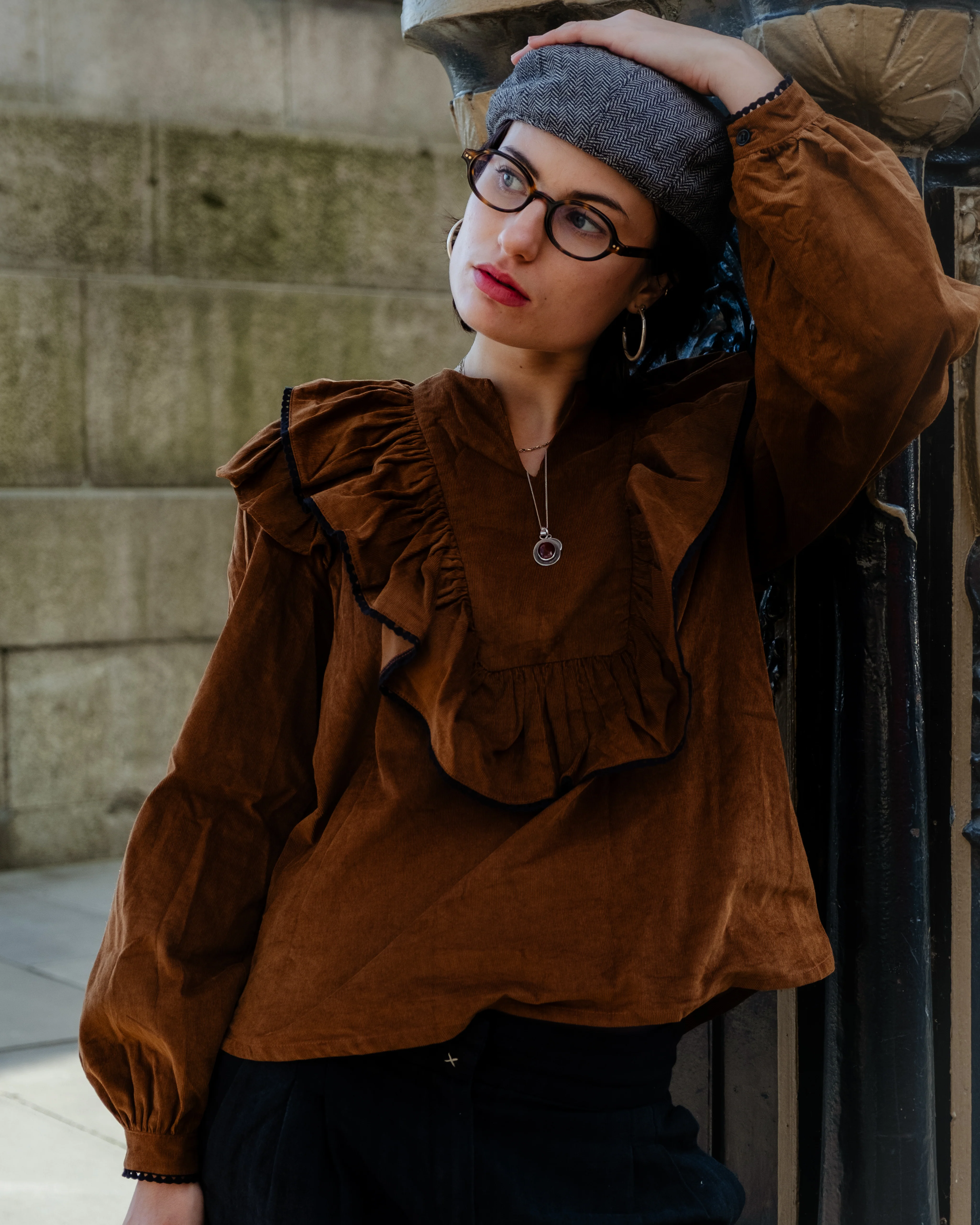 Matilda Ruffle Front Blouse Vicuna Cord - Image 4