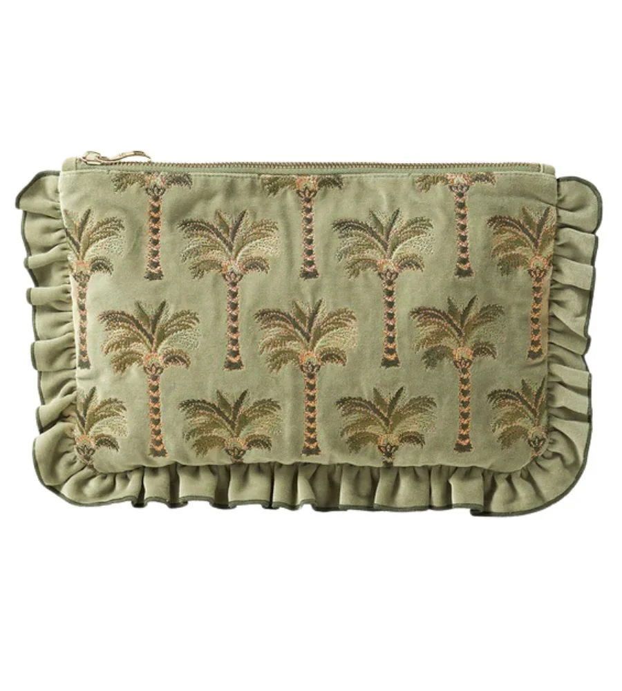 Palms Frill Pouch Olive Velvet