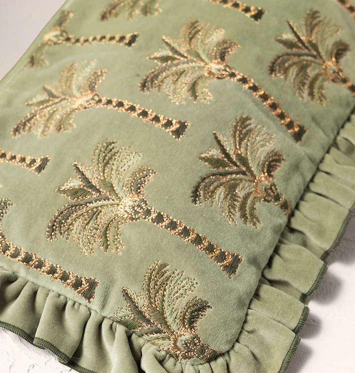 Palms Frill Pouch Olive Velvet - Image 2