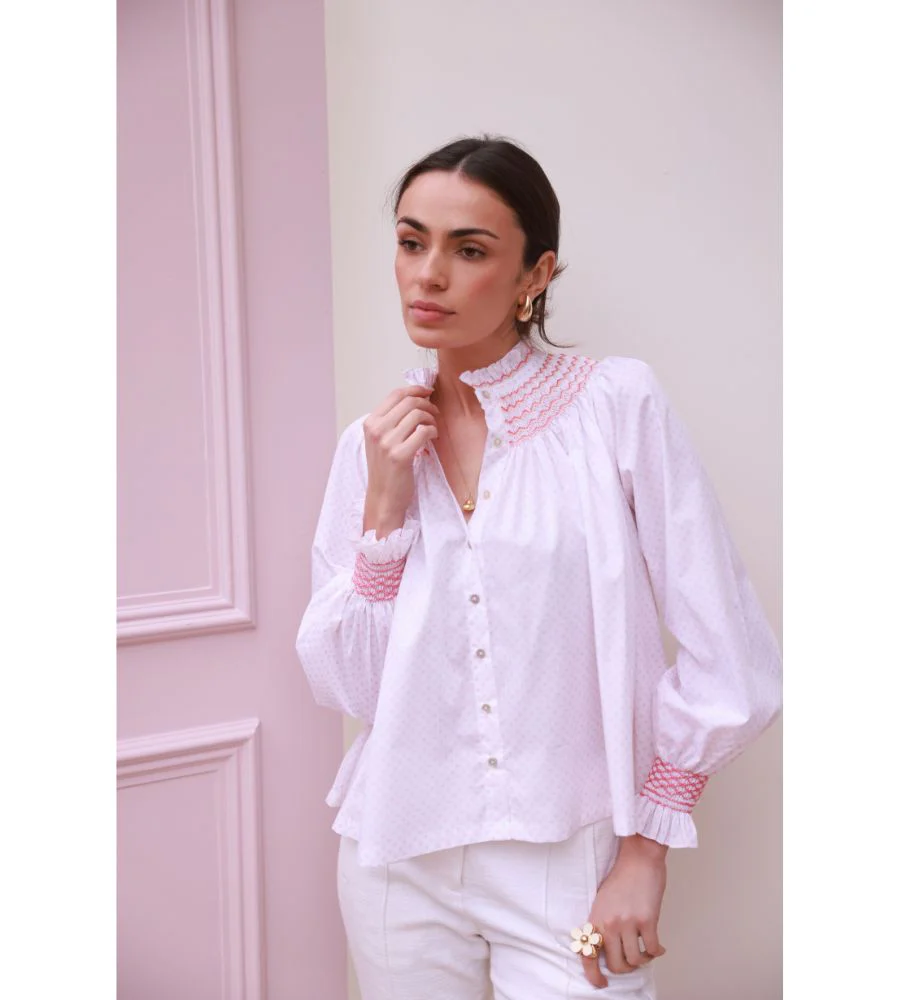 POM x Smock London Scholl Blouse - Coral Bloom