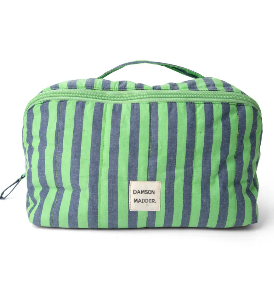 Quilted Make Up Bag - Navy Pop Green Stripe