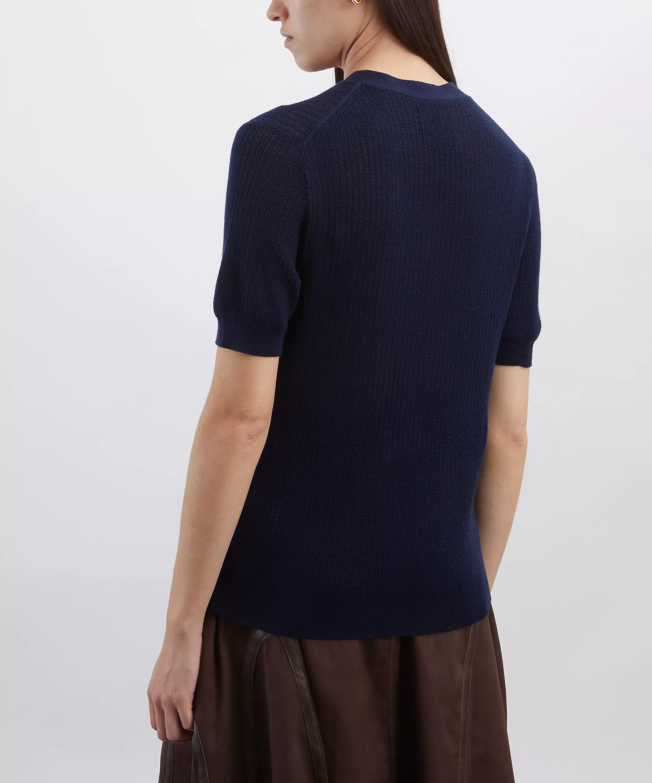 Ribbed Pointelle Tee - Navy - Image 2