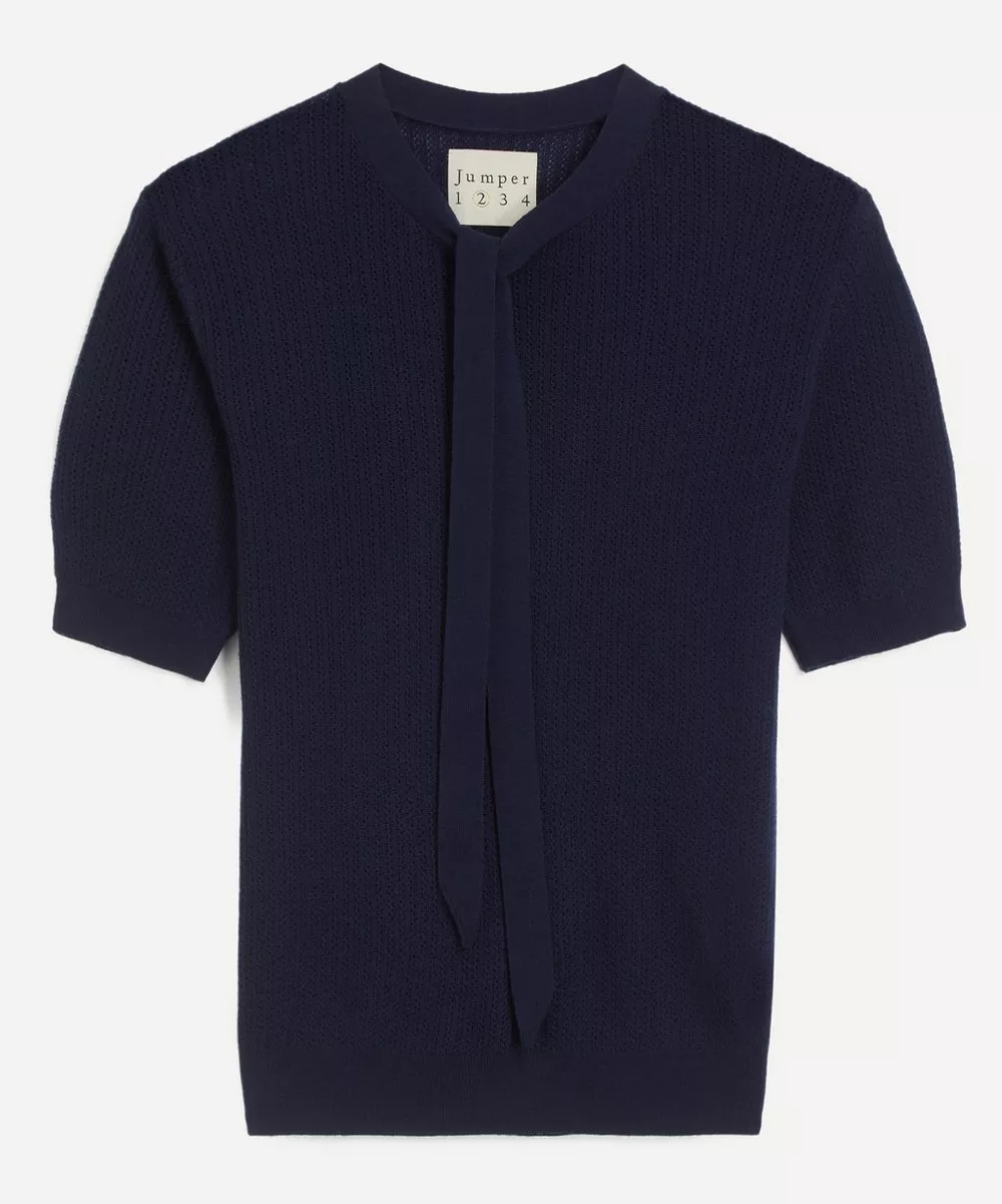 Ribbed Pointelle Tee - Navy - Image 3