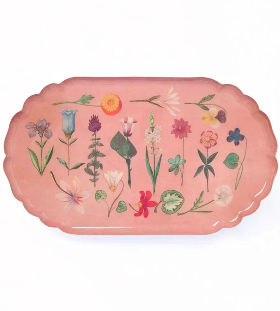 Scallop Edge Enamel Tray - Flowers