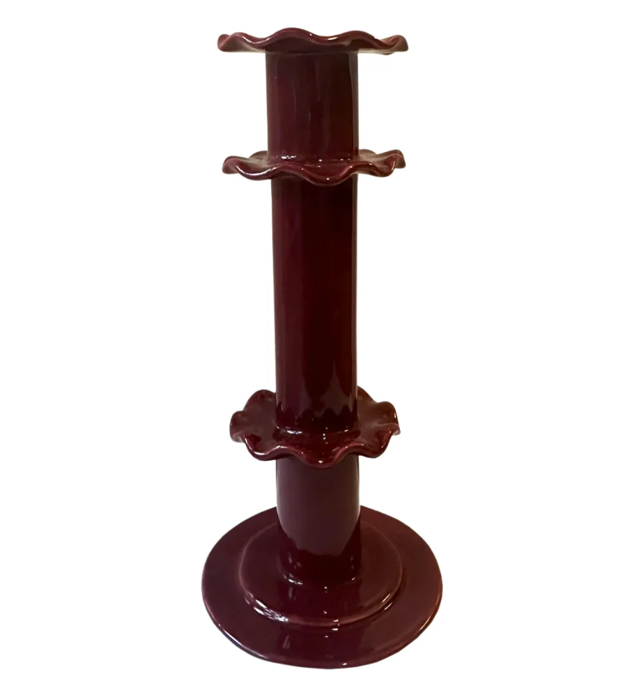 Tall Frill Candle Stick - Burgundy