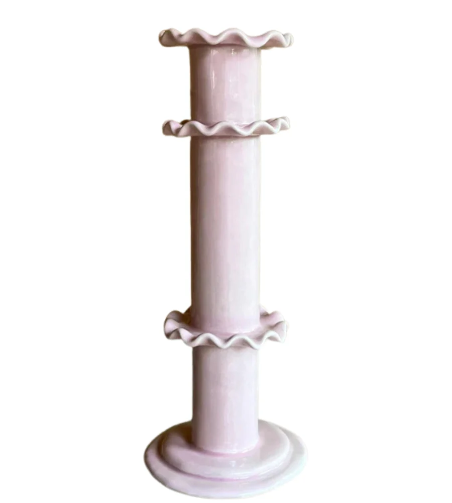 Tall Frill Candle Stick Holder - Pink