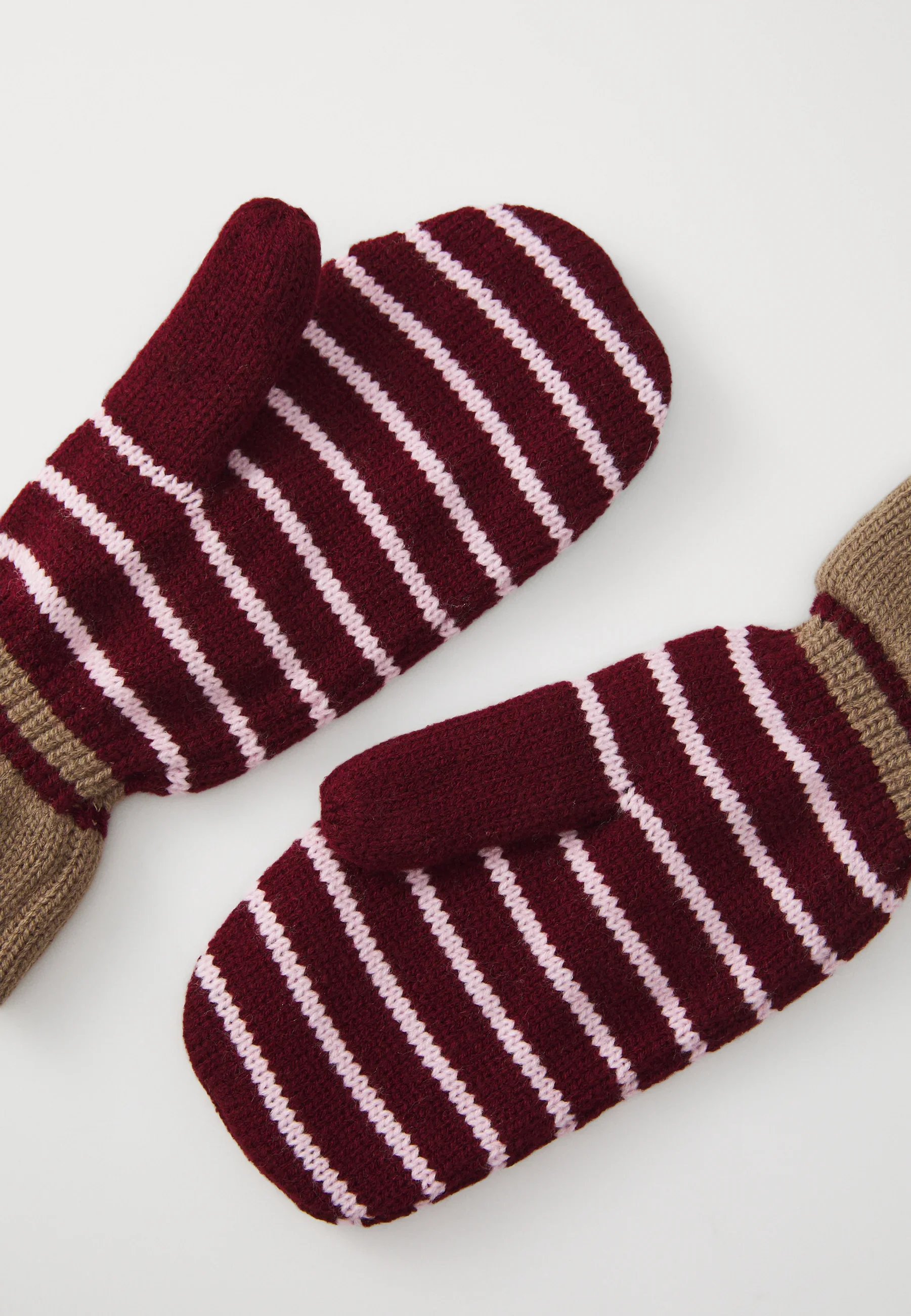 Thin Striped Emerald Mittens Burgundy - Image 2