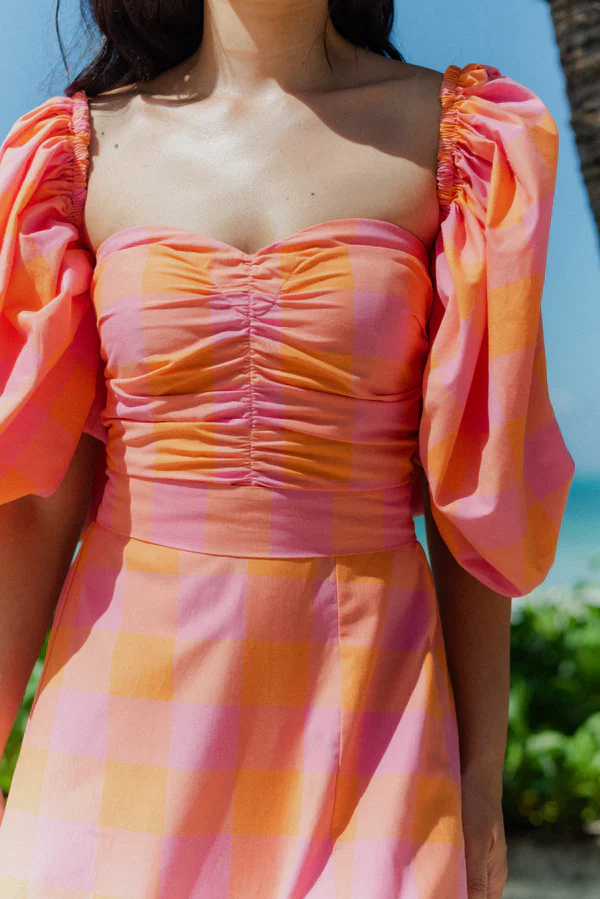 Violette Long Big Gingham Orange & Pink - Image 4
