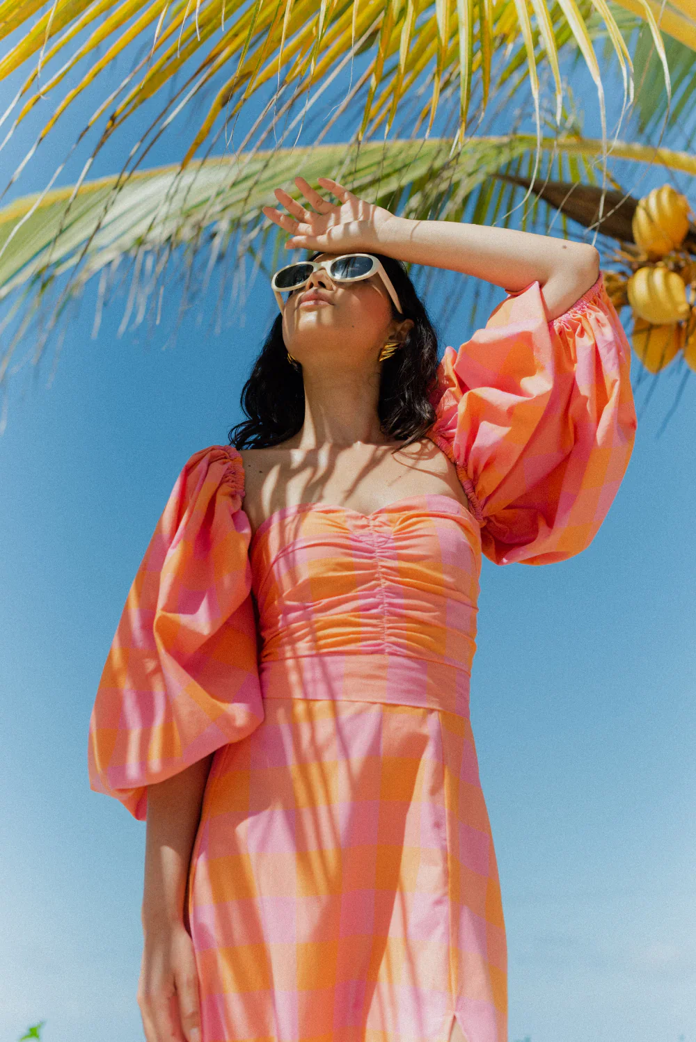 Violette Long Big Gingham Orange & Pink - Image 5